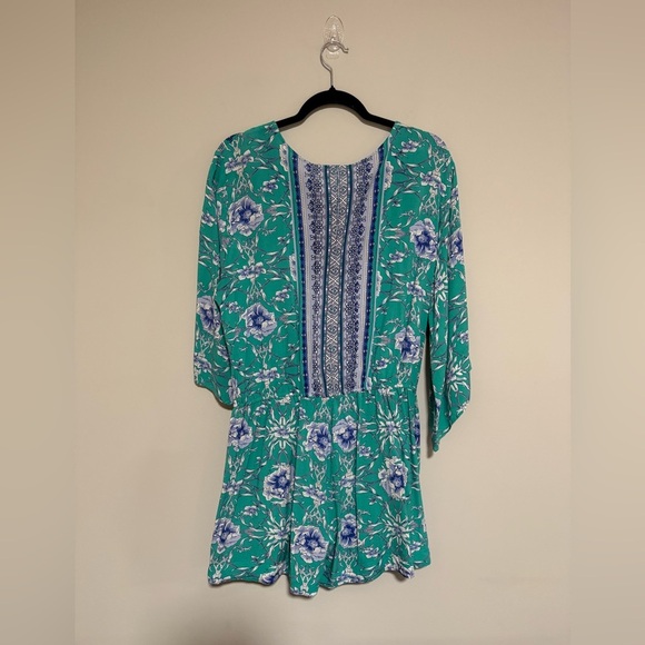 Umgee Plus Floral Green and Blue Romper Size 2X Coastal Cruise Beach Resort - Picture 2 of 7